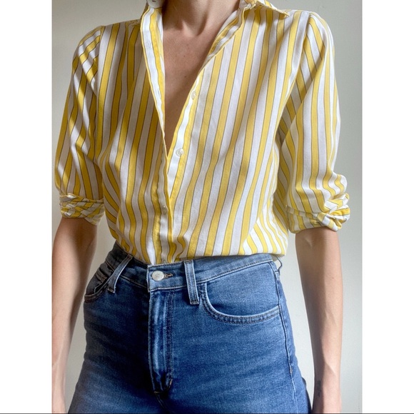 Vintage Canary Stripe Cotton Blouse - Picture 9 of 10